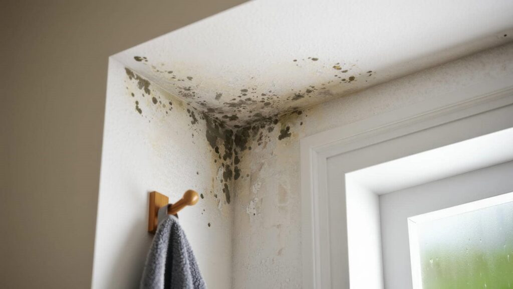 Mold growth in corner of wall.