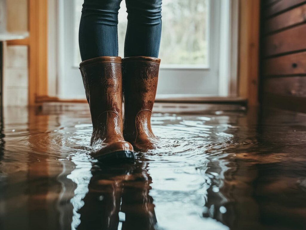 Person in boots standing in water