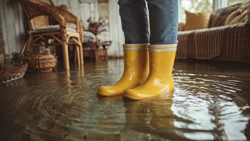 Person in yellow boots standing in water