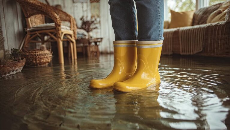 Person in yellow boots standing in water