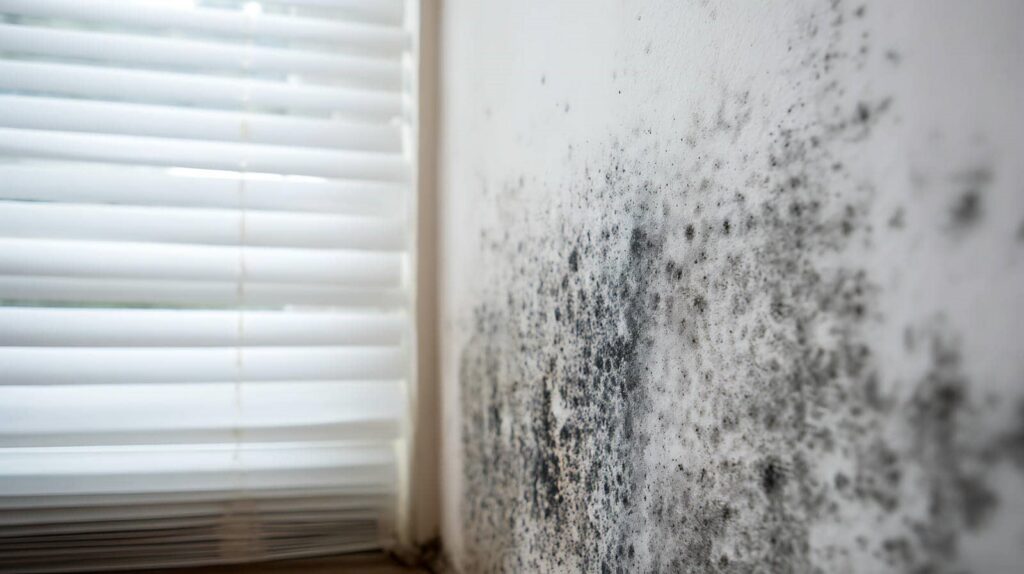 Mold growth on wall near window