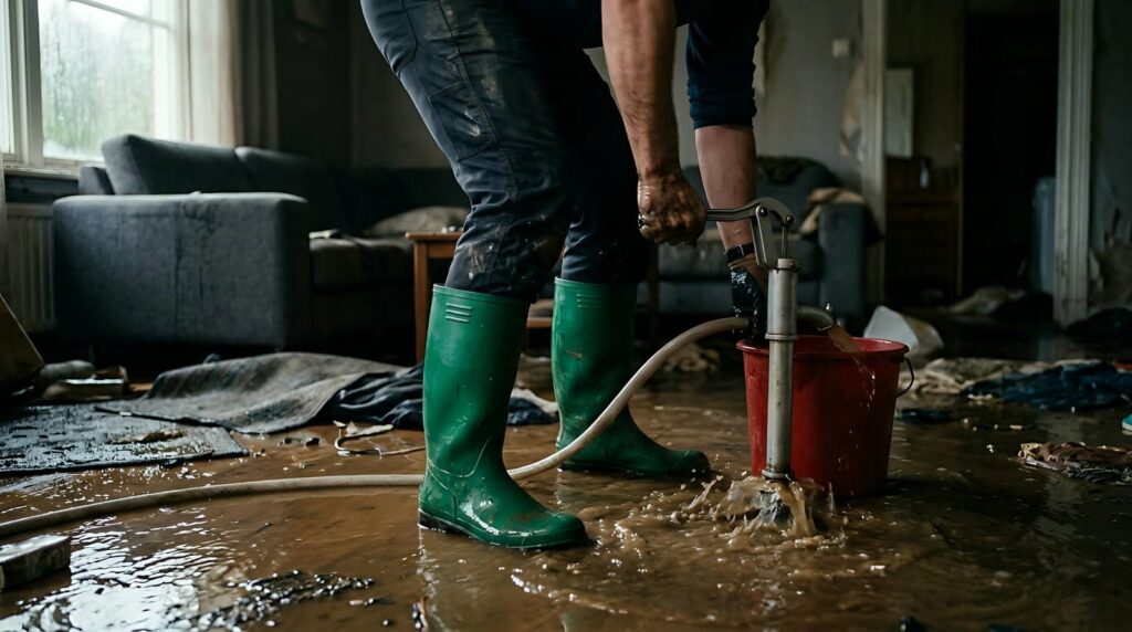 Person pumping water from flooded room
