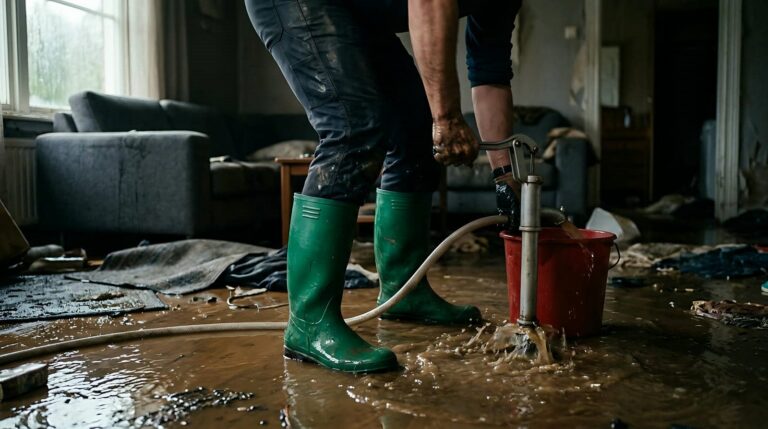 Person pumping water from flooded room