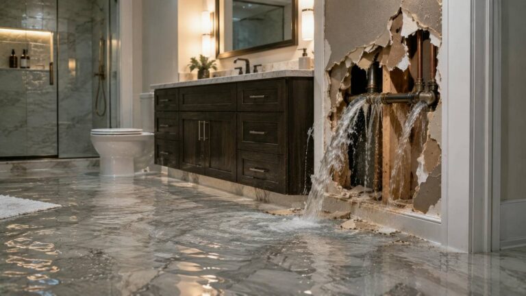 Bathroom flooding from burst pipe