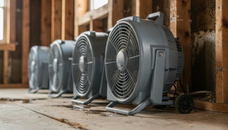 Row of gray fans for drying