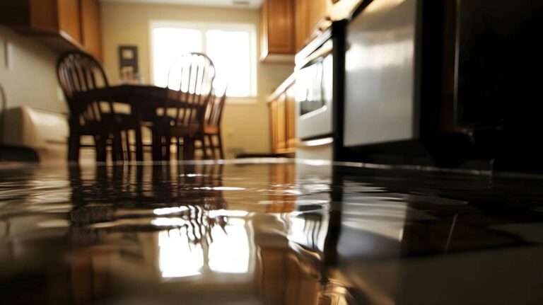 Flooded kitchen with standing water