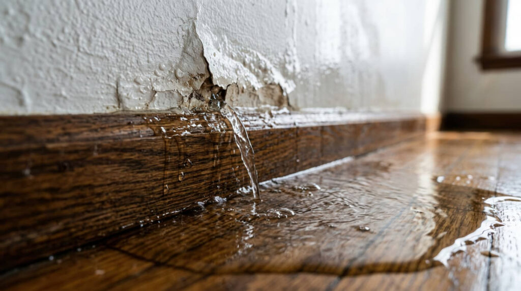 Water leaking on wooden floor