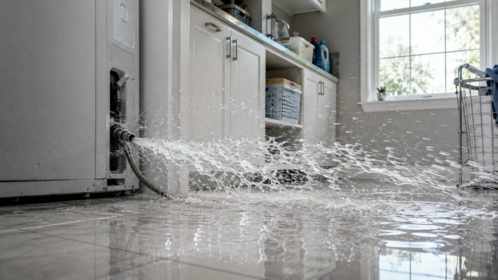 Water flooding kitchen from burst pipe