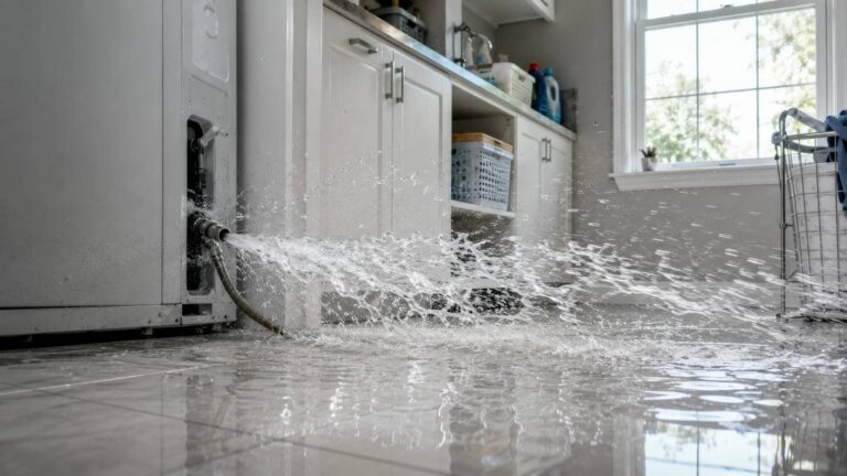 Water flooding kitchen from burst pipe