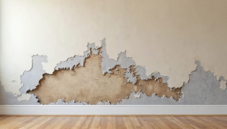 Peeling wall revealing underlying damage