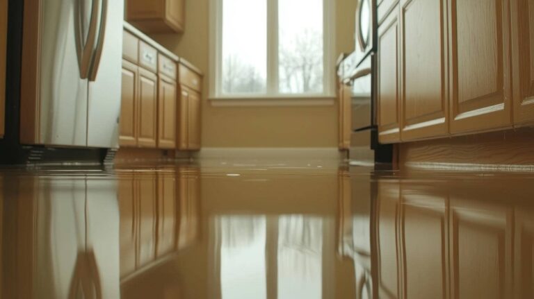 Flooded kitchen with standing water