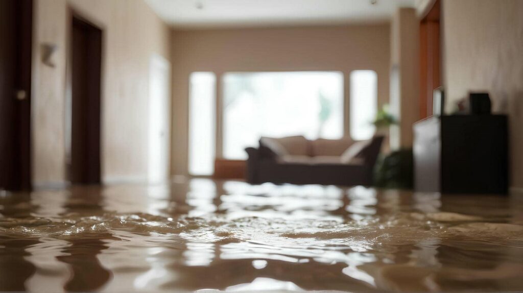 Flooded interior with standing water