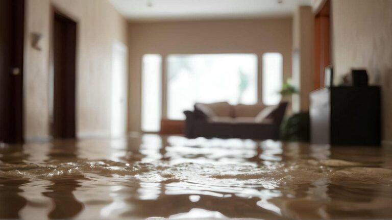 Flooded interior with standing water