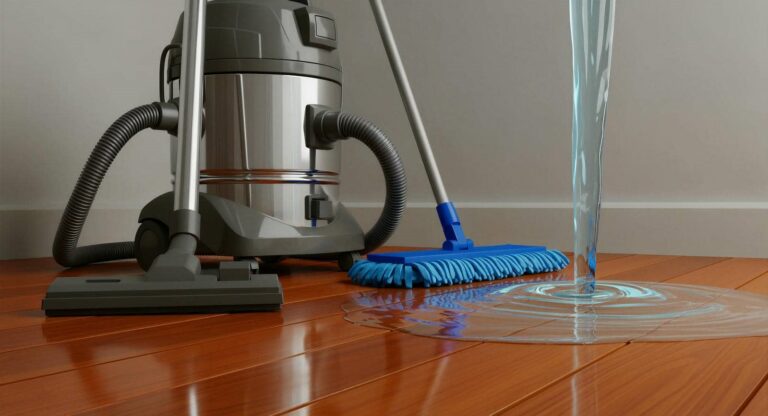 Vacuum and mop near spilled water.