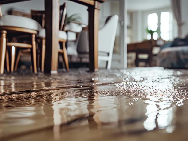 A flooded dining room in need of Monroe water mitigation services and mold removal